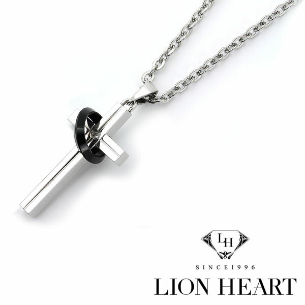【LION HEART ライオンハート】 チェーンネックレス　クロス＆リング　シルバー×ブラック　04N123SM【..