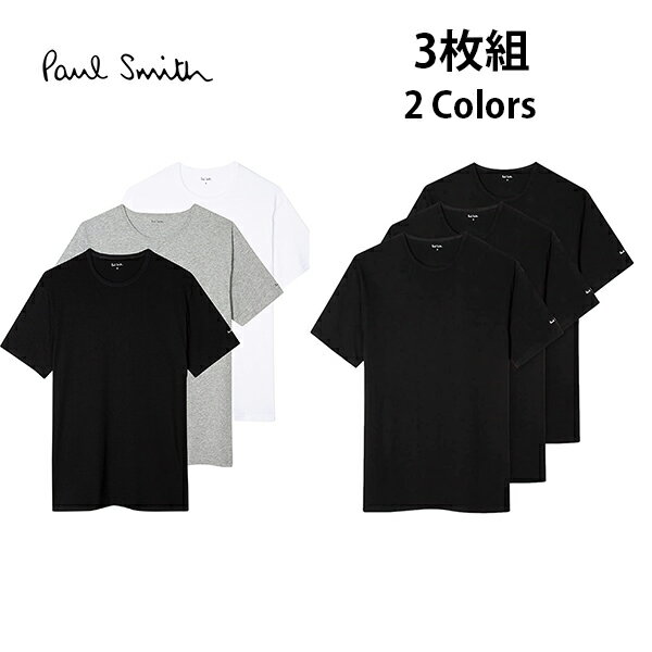 ポールスミス ルームウェア メンズ 【最大2000円OFFクーポン 4/24 20:00～4/27 9:59】ポールスミス クルーネック Tシャツ メンズ 3枚セット ワンポイント カットソー ルームウェア 部屋着 ホワイト ブラック グレー Paul Smith 正規品