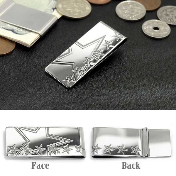 MONEY CLIP Star MC-STAR-SVステンレス製のスタンダードタイプのマネークリップ。11個の星がデザインされた、インパクトあるスターシリーズです。コンパクトですが、紙幣やカードをしっかり挟み込み、財布を持ち歩きたくない人やスタイリッシュにキメたい人のファッションアイテムとしてもおすすめです。商品番号MC-STAR-SVシリーズ名スター仕様マネークリップカラーシルバー素材ステンレススティールサイズ約57×23×6mm（縦・横・厚み）重量約20g付属品メーカーボックス発売日/取扱日2017年5月取扱いJAN4902558849598 備考欄初期不良品のみ交換可