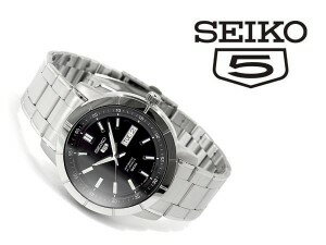 【日本製逆輸入 SEIKO5】セイコー5 機械式自動巻き メンズ 腕時計 ブラックダイアル ステンレスベルト SNKN55J1【当店でのサイズ調整不可】