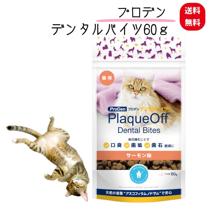 【プロデン】デンタルケア 小粒 サーモン味 猫用 60g 1個 送料無料 口臭 歯石 歯垢 除去に にゃんこ 獣医師推奨 VOHC認証