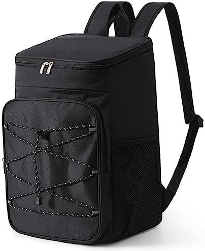 クーラーバッグ クーラーリュック オックスフォード クーラー バックパック 23L 防水 断熱 ランチバッグ 軽量 大容量 アウトドア 29x19x42cm 漏れ防止 シンプルデザイン ブラック キャンプ 旅行(4.0)