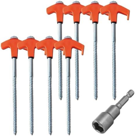 キャンプ ペグ 8本 六角ソケット付 ドリルイン 高耐久 スパイラル ネジ テント タープ グランド 200mm ..