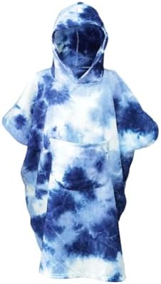 ポンチョタオル ビーチタオル タオルポンチョ フードタオル マイクロファイバー ビーチ 速乾 大判 60cm フード ポケット 水泳 サーフィン ダイビング バスタオル 絞り染め キッズサイズ Sサイズ 青 白