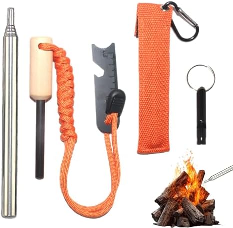 ファイヤースターター 火吹き棒 ホイッスル セット メタルマッチ 着火道具 サバイバルツール キット カラビナ付き 多機能 ハイキング キャンプ アウトドア 防...