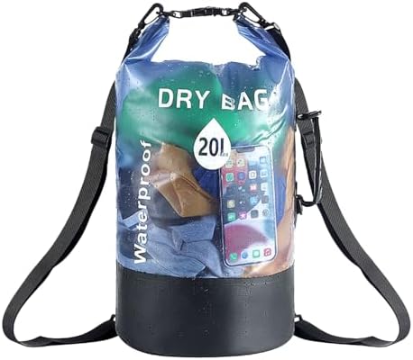 防水バッグ ドライバッグ 20L プールバッグ ロールトップ 透明デザイン 軽量 アウトドア キャンプ 海水浴 プール