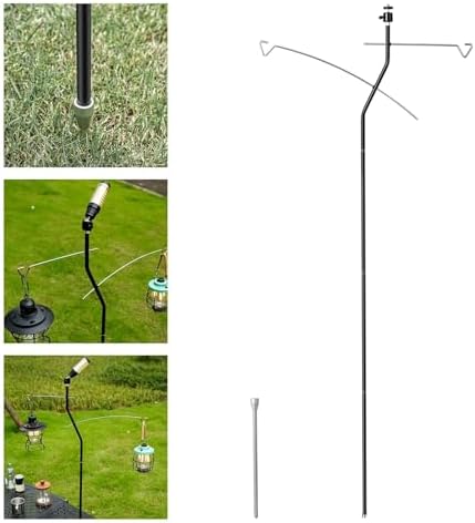 ライトスタンド キャンプ用 ランタンポール 折りたたみ式 アルミ合金 ステンレス製 2フック付き キャンプ アウトドア