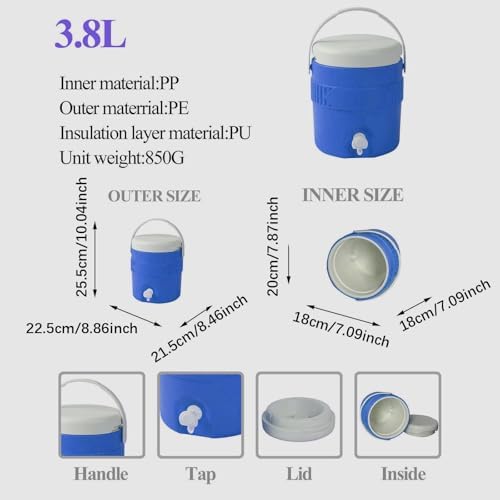 ウォータージャグ クーラーボックス 3.8L 蛇口付き 断熱 ウォータータンク 保冷 保温 氷水 ディスペンサー キャンプ アウトドア