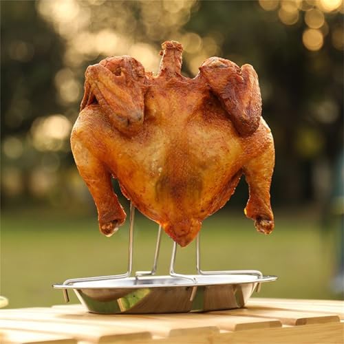 チキンロースターラック ステンレス製 BBQグリルスタンド 折りたたみ式 鶏肉用 ロ...