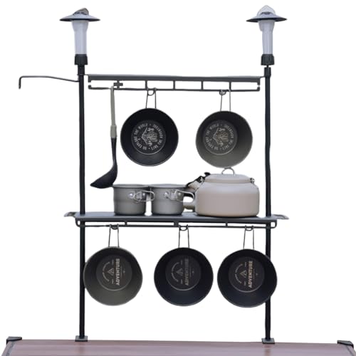 樂天商城 - アウトドアラック キャンプ テーブル ラック 2段 卓上収納 折りたたみ式 デスク上置き棚 ランタンポールスタンド 軽量 多機能 食器 収納 コンパクト 組み替え