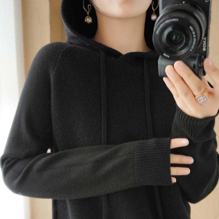 ワンオブゼムマートの体型 ゆったり 大きいサイズ ニットセーター シンプル 無地 レディース トップス ニットパーカー スウェット 長袖 トレーナー 春｜アングル2