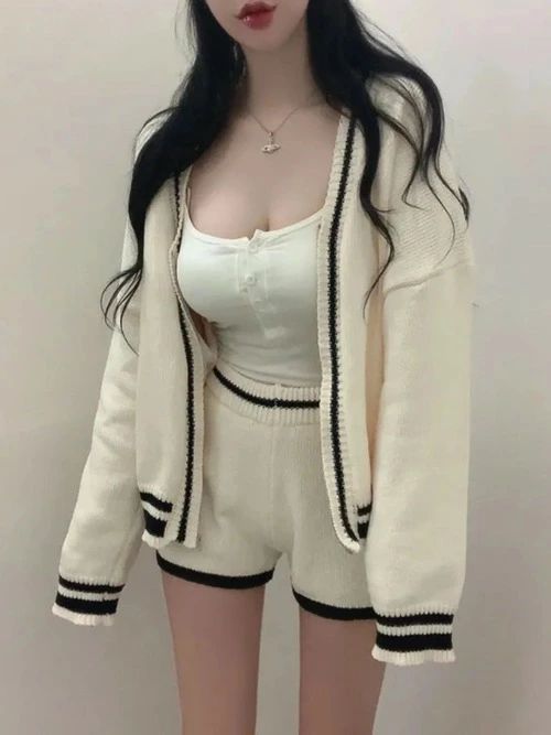 ジム ルームウェア 部屋着 秋 春 ホットパンツ ショートパンツ カーディガン カジュアル セットアップ ニット ルーズ