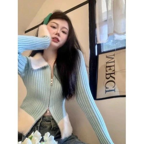 もこもこ 冬 秋 カジュアル 韓国 水色 ピンク 黒 ビッグカラー カーディガン 長袖 パーカー トップス エコファー ダブルジップ