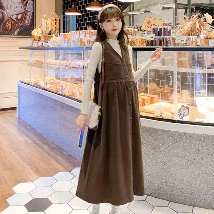 フロントボタン ジャンスカ ジャンパースカート 冬 マタニティ 秋 春 ノースリーブ 妊婦服 ゆったり ワンピース 3