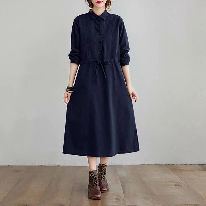 シャツワンピース ロング レディース 春 秋 シャツ ワンピース ワンピー きれいめ ロングワンピース ベルト付き ゆる oneofthem-10091916 ワンオブゼムマート サンプル画像2