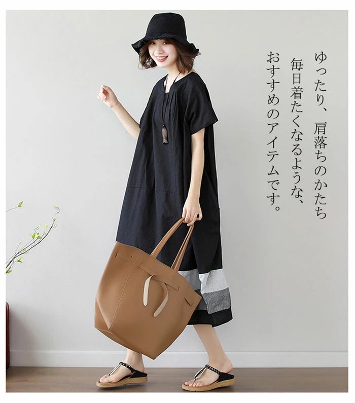 チュニック ワンピース ロングワンピース ロングワンピ マキシ丈 リネン 綿麻 ワンピース 体型カバー 40代 30代 3