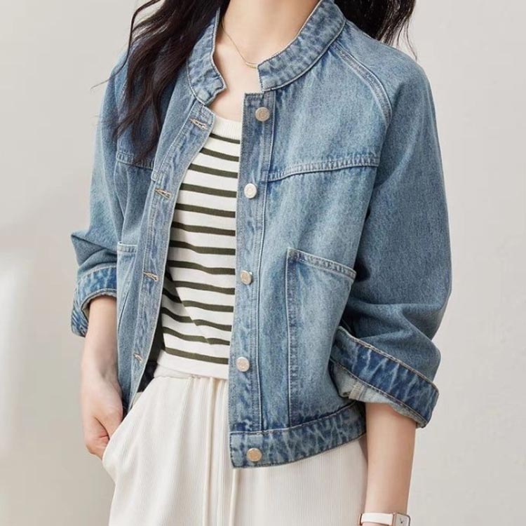 ジャンパー ブルゾン ノーカラージャケット 羽織 コート アウター ジャケット レディース 長袖 Gジャン ショート丈 ノーカラー