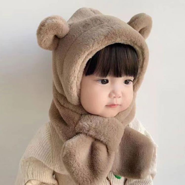 あったか 暖かい 帽子 フードウォーマー もこもこ フード付きマフラー 一体型 ベビー クマ耳 子供 マフラー ふわふわ