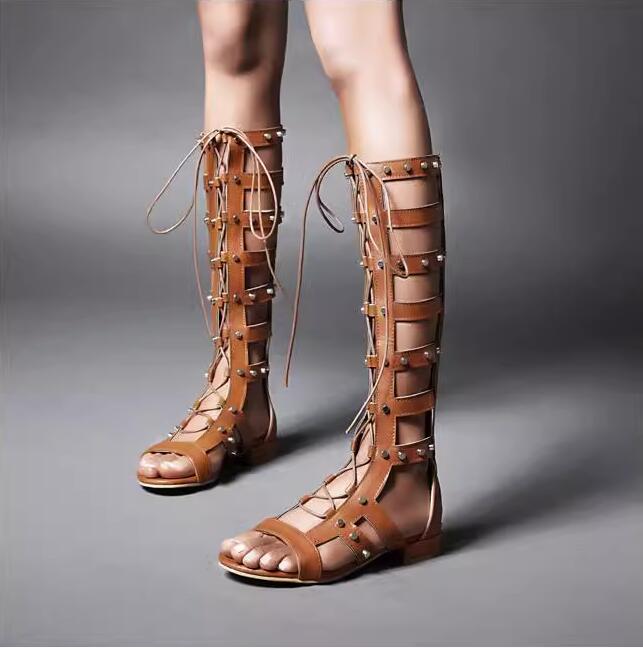 Sandal Boots - レースアップ　ロングブーツ　ローヒールサンダル　夏サンダル　グラディエーター ブーツサンダ