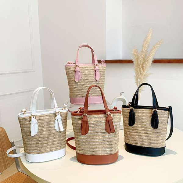 ビーチバッ おしゃれ サマーバケツバッグ 鞄 カジュアル 2WAY 大人かわいい手提げバッグ 肩掛けカバン レディース トートバッグ