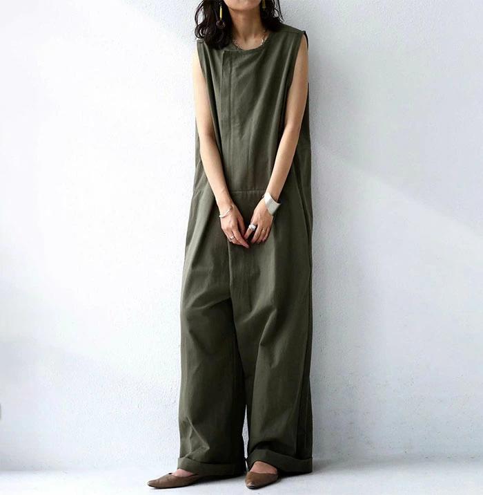 ワンオブゼムマートのワイドパンツ サロペット ロング ワイド オーバーオール きれいめ ノースリーブ 無地 ポ レディース シンプル 大きいサイズ 上品｜アングル2