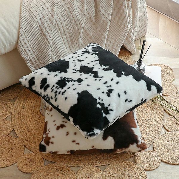 角 正方形 腰当て 背当て 座布団カバー 枕カバー ふわふわ もこもこ ふわふわ ファー フェイクファー 牛柄 50*50cm 45x45cm 北欧 [3]