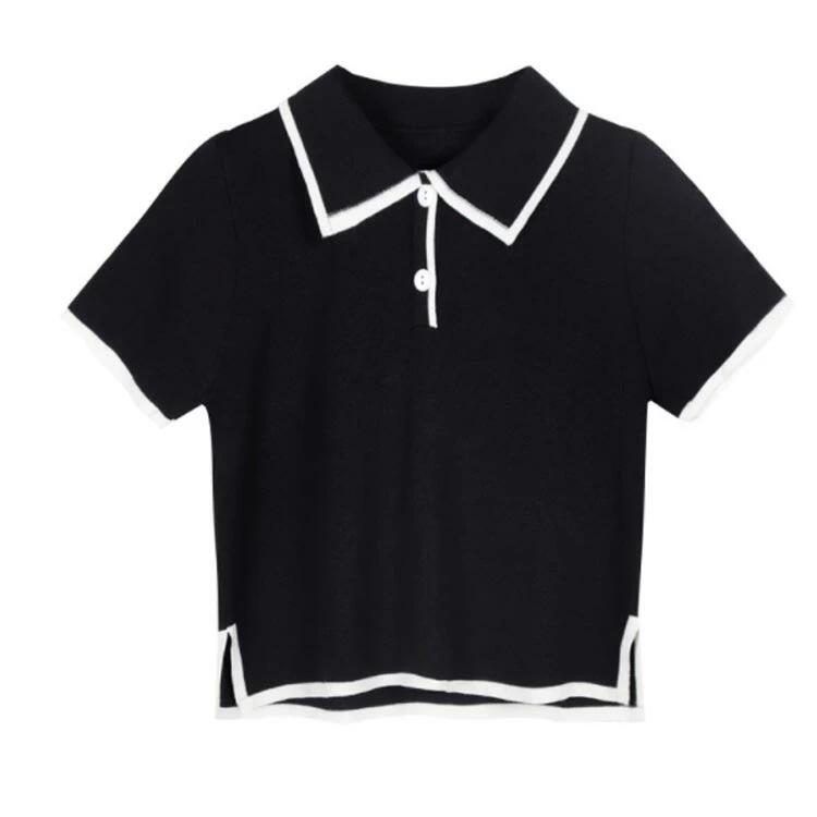 ワンオブゼムマートの半袖 ポロシャツ Tシャツ ニットトップス サマーニット レディース 折り襟 ニットシャツ 薄手ニット リブニット トップス プルオ｜アングル2