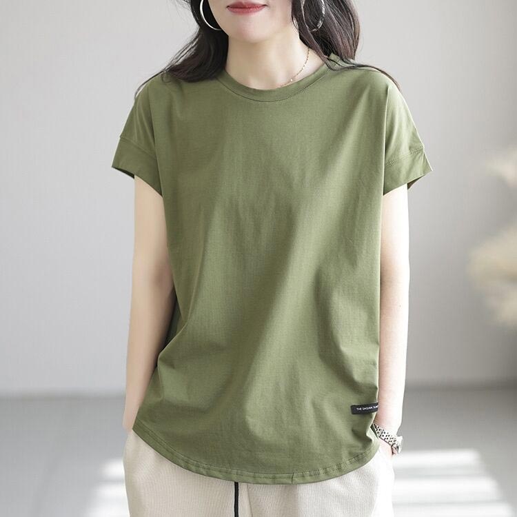 乐天商城 - 2枚セット Tシャツ レディース 半袖 ゆったり カットソー トップス 春夏 きれいめ 上品 クルーネック 大きいサイズ 体型カバー