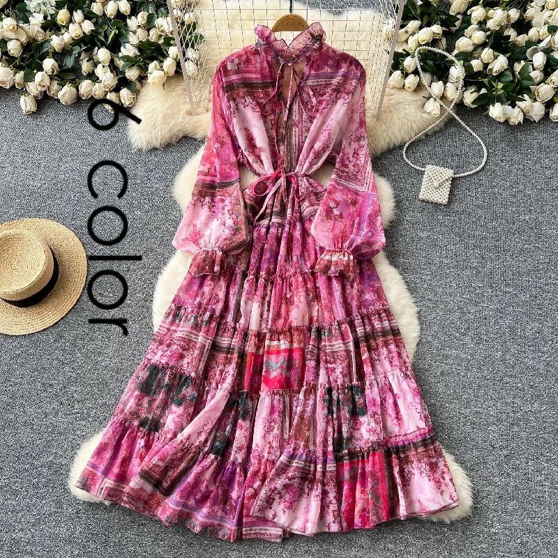 樂天商城 - 【送料無料】ワンピース レディース ロングワンピース シフォンワンピース リゾート 花柄 ロング 膝丈 シフォン きれいめ Aライ