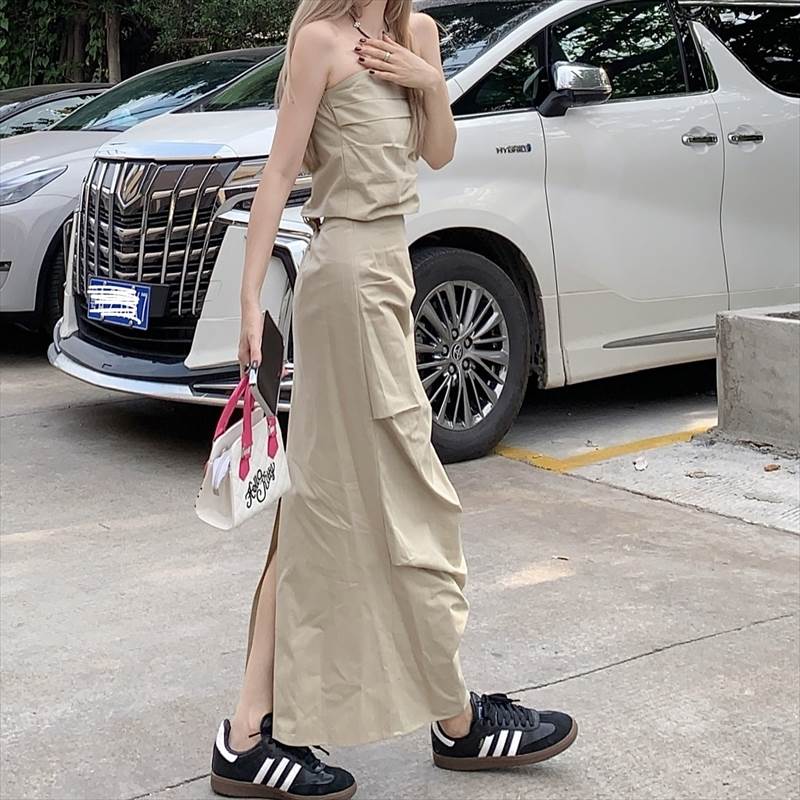 ワイド ストレート レディース 上下セット セットアップ パンツ ボトムス トップス デコルテきれい オフショルダー キャミソール