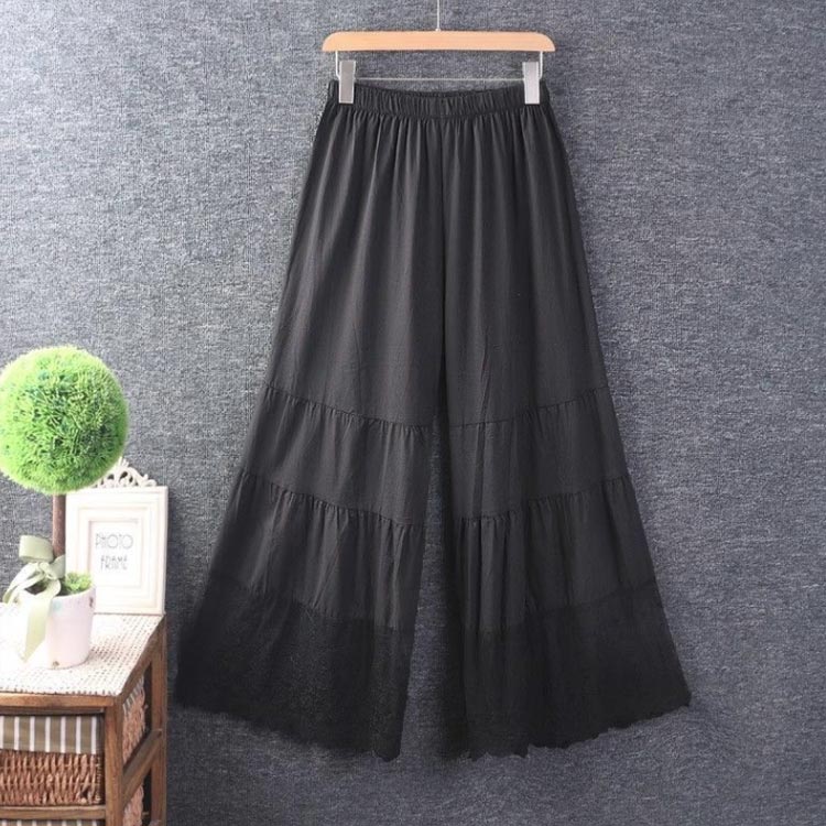 ペチパンツ ロング丈 レース ペチコート ワイドパンツ 透けない 薄手 刺繍 裾レース 重ね着 体型カバー レイヤード 着回し 透け 2