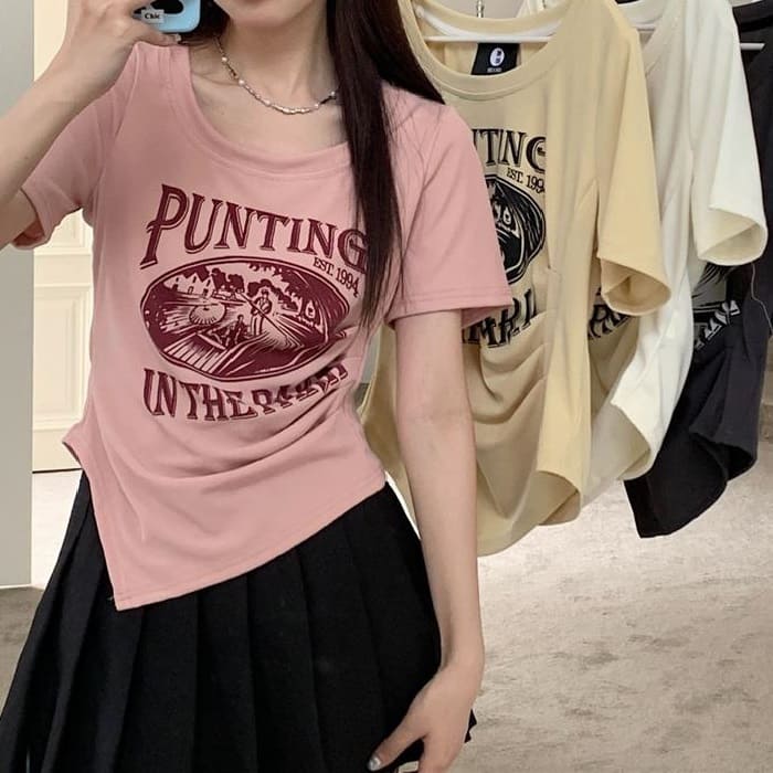 Rakuten - 高校生 レディース ファッション 韓国 ロゴ Tシャツ カットソー 不規則デザイン 春夏 トップス 通学 カジュアル フォーマル ガ