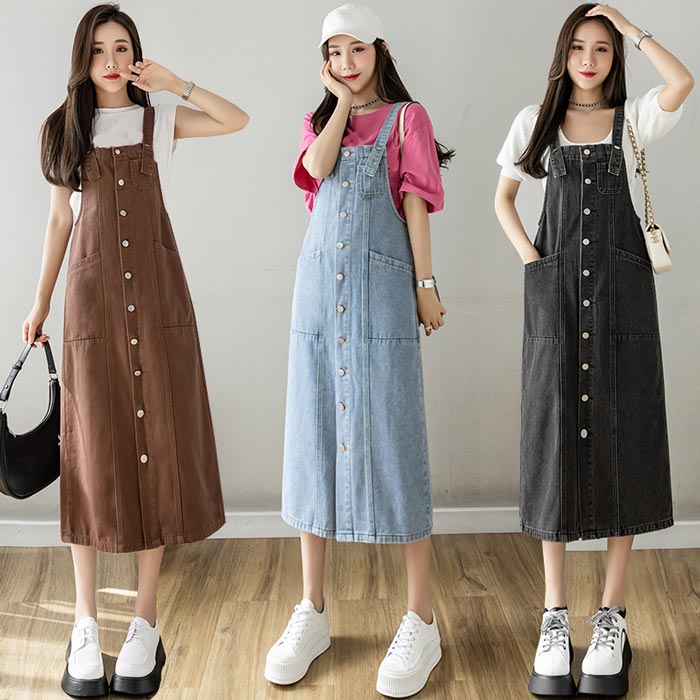 Rakuten - デニムサロペット スカート デニムワンピース サスペンダースカート サロペットスカート ジャンパースカート オーバーオール オ
