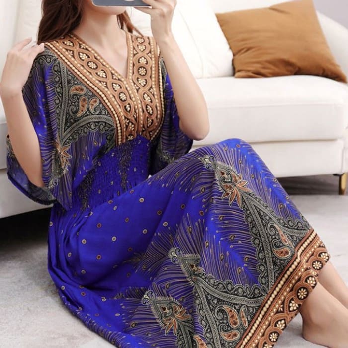 Rakuten - ドレス Vネック レディース ワンピース フレアスカート エスニック 夏 20代 30代 40代 ファッション 12376