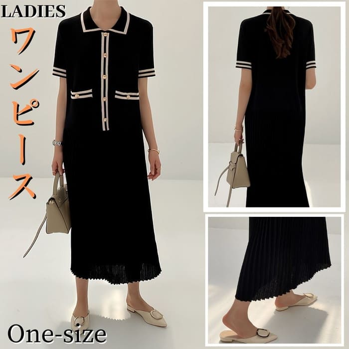 乐天商城 - レディース 半袖 ロング丈 タイトワンピース プリーツ切替 デザイン 夏 きれいめ カジュアル お呼ばれ 通勤 旅行 お出かけ 母の