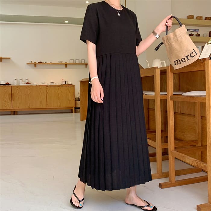 乐天商城 - プリーツ切替 Tシャツ ワンピース 半袖 春夏 ワンピース きれいめ カジュアル 通勤 旅行 女子会 お出かけ 母の日 プレゼント 30