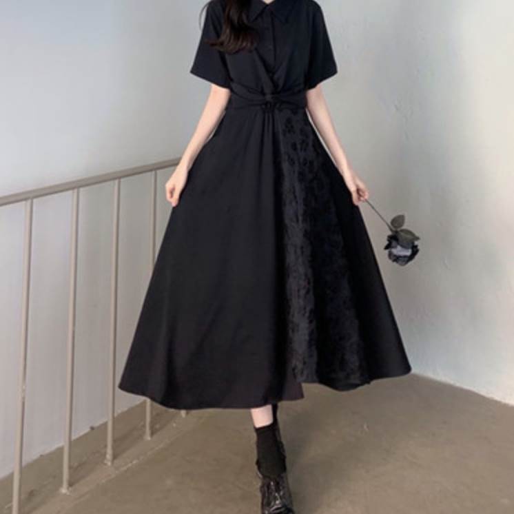 Rakuten - 大人夏ワンピース 半袖 レトロ 大人 フレアワンピース ひざ丈 袖あり ミモレ丈 大人可愛い 20代 レディース 30代 かわいい カジ