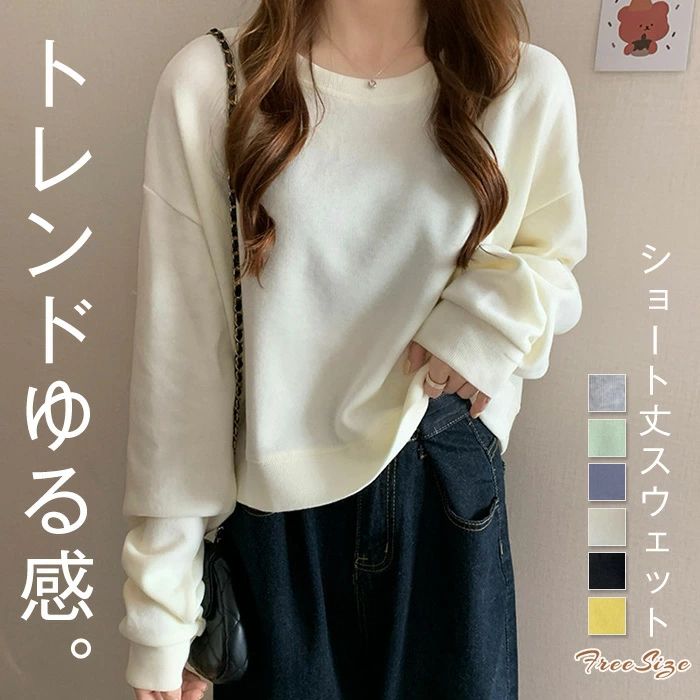 トレーナー レディース 秋 春 長袖 ショート丈 Tシャツ トップス tシャツ カットソー ミニ丈 春秋 トップス ショート丈トレーナー シンプル ゆったり カジュアル ゆるっと 着?せ お洒落 6色選べる