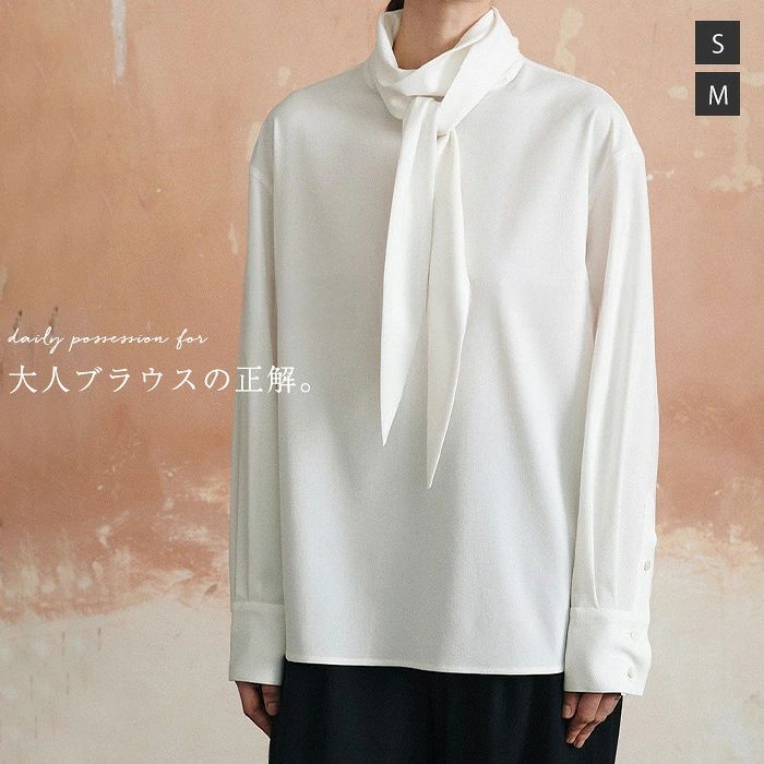 Rakuten - シャツ ブラウス リボン レディース 長袖 春 秋 トップス リボン ブラウス 2way ブラウス ハイネック フェミニン スーツインナー 着回し シンプル おしゃれ 大人 カジュアル こなれ感 ホワイト 白 オフィス フォーマル ビジネス 通勤 OL