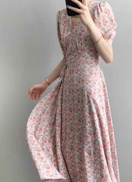 乐天商城 - レディース ワンピース ロング マキシ 半袖 Vネック かわいい 大人可愛い きれいめ シンプル 上品 おしゃれ こなれ感 メンズライ