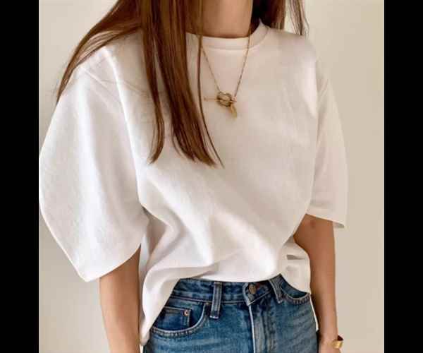 Rakuten - レディース トップス カットソー プルオーバー Tシャツ ミドル丈 半袖 5分袖 パフスリーブ ドロップショルダー ラウンドネック