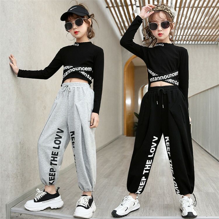 乐天商城 - ジャズダンス 応援団 ステージ衣装 HIPHOP へそ出し パンツ トップス ストリート ヒップホップ キッズダンス衣装 セットアップ