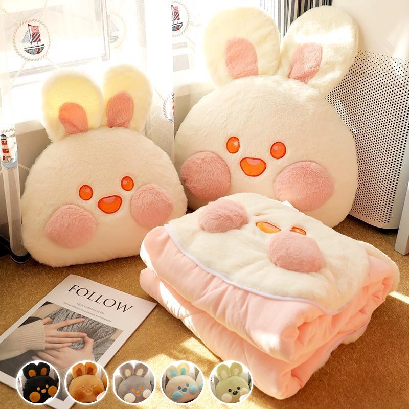Rakuten - 洗える キルトケット 折りたたむ 毛布 枕 持ち運び 掛け布団 2合1抱き枕 ぬいぐるみ 抱きクッション 多機能 兎ちゃん 両用抱き枕