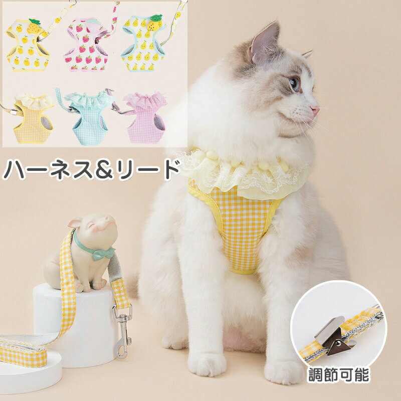 猫 猫用 ハーネス リード 胴輪 犬猫兼用 ねこ ネコ キャット 小型犬 ソフト胸あて リード付き 抜けない..