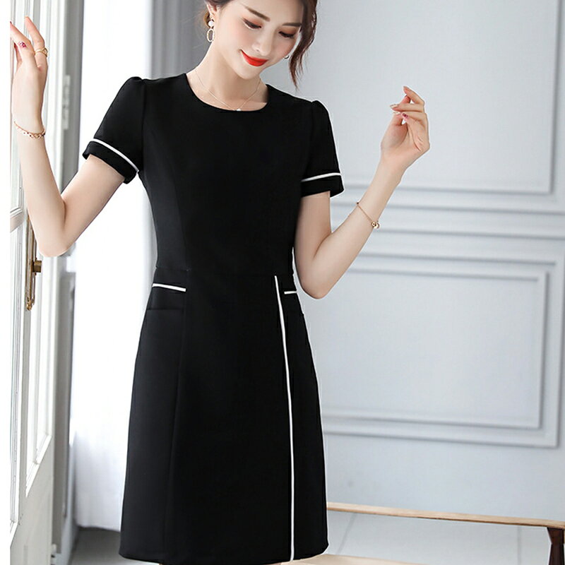 ONEPEACEのユニフォーム エステ サロン 制服 通勤 レディース ワンピース ホテル 美容師 宝石店 化粧品店 女性 制服おしゃれ 半袖 七丈袖 ジャケットワンピース エステ ネイル 美容 専用制服 サロン 歯科衛生士レディース向け女性制服 きれいめ｜アングル3