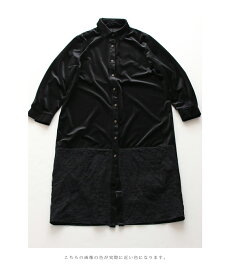 ▼▼M/L/2L/3L「frenchpave」frenchpaveオリジナル。光沢ベロアに刺繍をあしらったベロアシャツワンピース12月13日22時販売新作