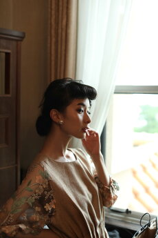 ▼▼S〜M/L〜2L(予約展示会)(ベージュ)「frenchpave」花袖レースのブラックタックワンピース2月19日22時販売新作/S/M/L/2L