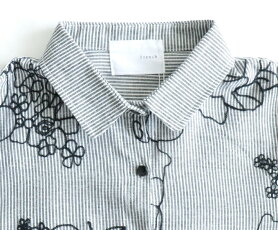 【再入荷♪10月31日12時&22時より】「french」アートな花刺繍のストライプシャツ(メール便不可)