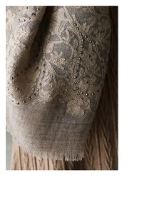 ▼▼(ブラウン)「french」繊細花刺繍とスタッズアクセントの大人ストール9月18日22時販売新作