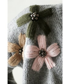 ▼▼(グレー)「french」袖元に咲いた花刺繍のほっこりニットトップス9月29日22時販売新作